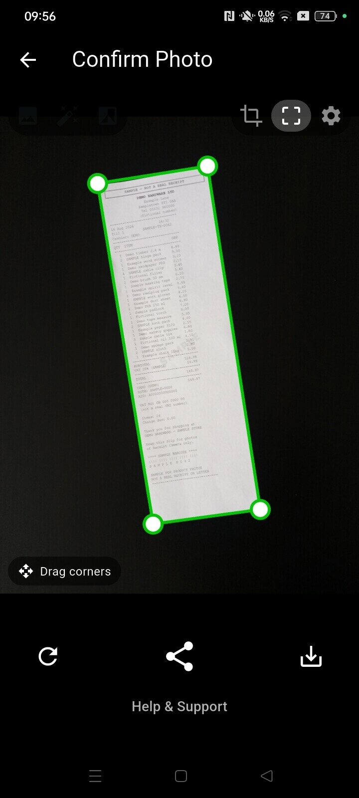 Confirm Photo with a frame around the page